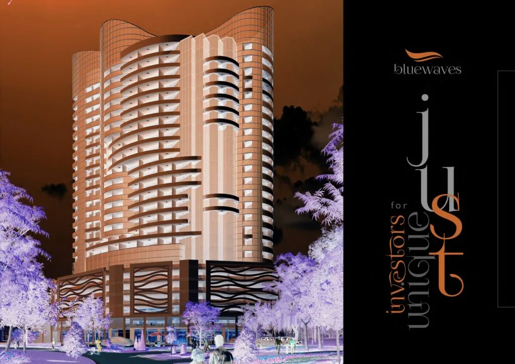Exterior render of a multi-story residential building with balconies