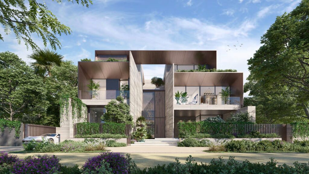modern multi-level residential building with large windows and greenery
