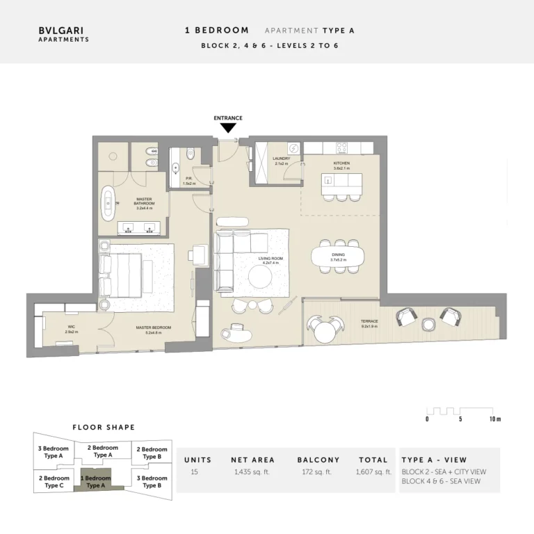 Bulgari Resort & Residences floor plan 1 BR · 1607 sqft
