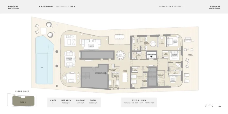 Bulgari Resort & Residences floor plan 4 BR · 12122 sqft