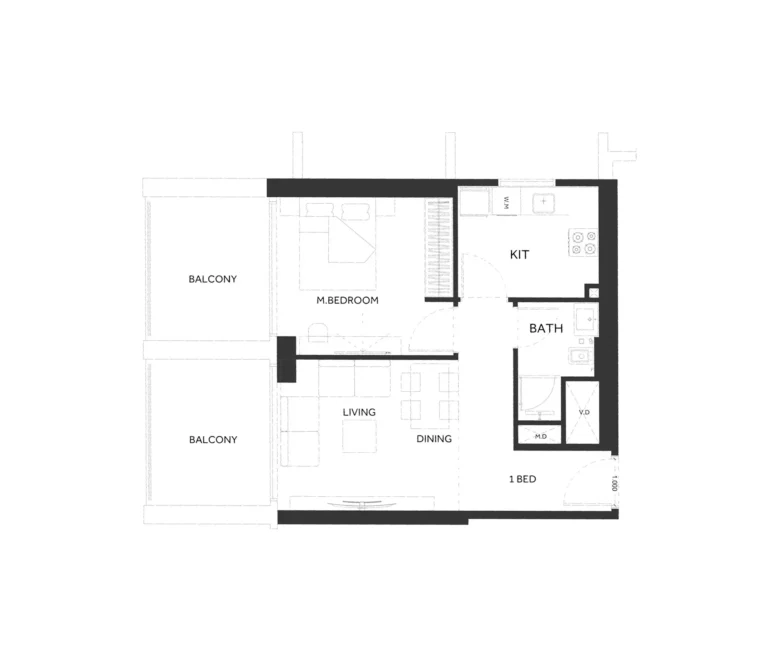 Binghatti Elite floor plan 1-спальн. · 712 sqft