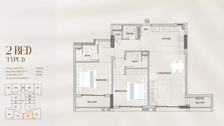 Myra Residences floor plan 2 BR · 1030 sqft