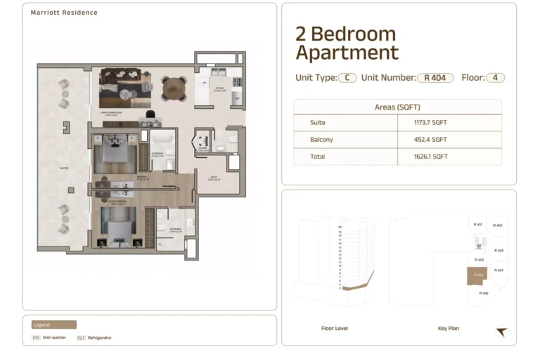 Marriott Residences Sheikh Zayed Road floor plan 2 BR · 1626 sqft