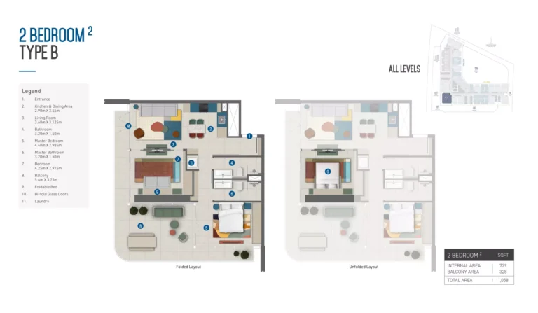 Rove Home Marasi Drive floor plan 2-спальн. · 1058 кв. фут