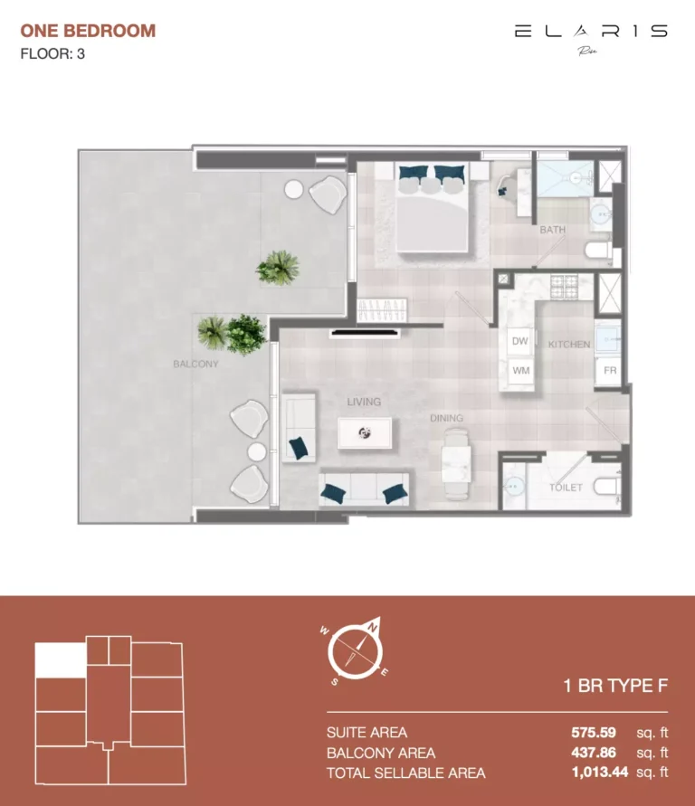 Elaris Rise floor plan 1-спальн. · 1013 sqft