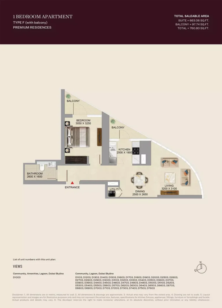 SkyVue Altier floor plan 1 BR · 760 sqft