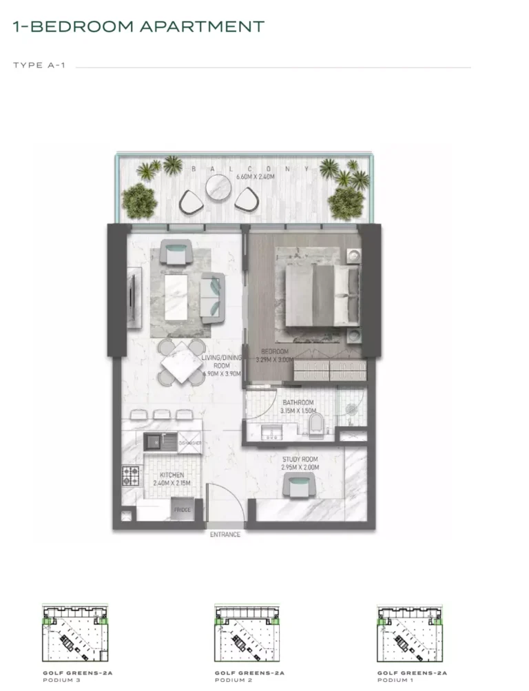 Golf Greens floor plan 1-спальн.