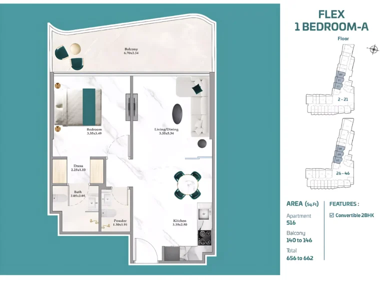 Breez by Danube floor plan 1-спальн. · 656 sqft