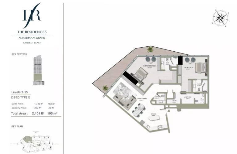 Habtoor Grand Residences floor plan 2-спальн. · 2101 sqft