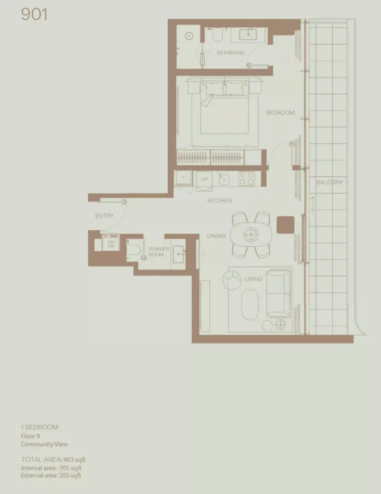 Eden House The Park Building A floor plan 1-спальн. · 903 sqft