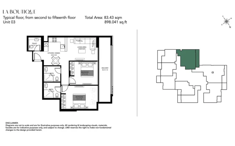La Boutique by LMD floor plan 2-спальн. · 898 sqft