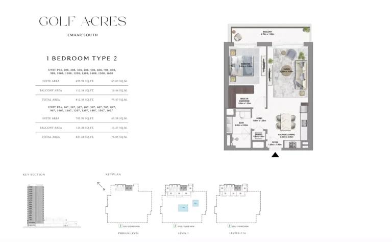 Golf Acres floor plan 1-спальн. · 812 sqft