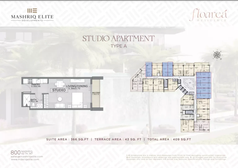Floarea Residence floor plan Studio · 409 sqft
