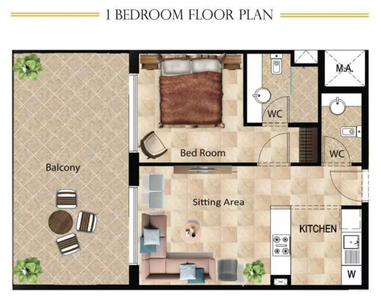 Dar Al Jawhara floor plan 1 BR