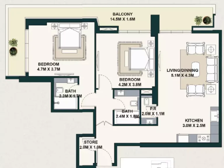 Exotica by Al Marina floor plan 2 BR · 1363 sqft