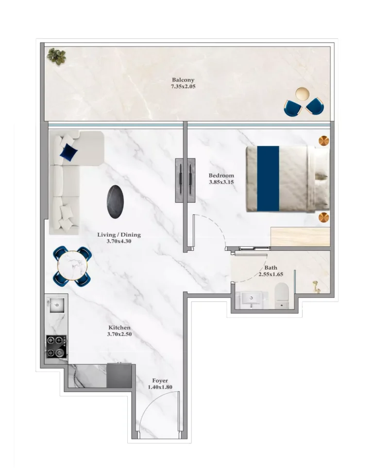 Timez by Danube floor plan 1-спальн. · 626 sqft