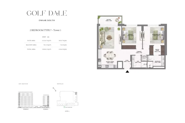 Golf Dale floor plan 2-спальн. · 1190 sqft