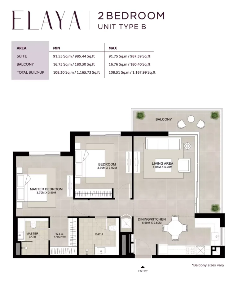 Elaya floor plan 2 BR · 1167 sqft