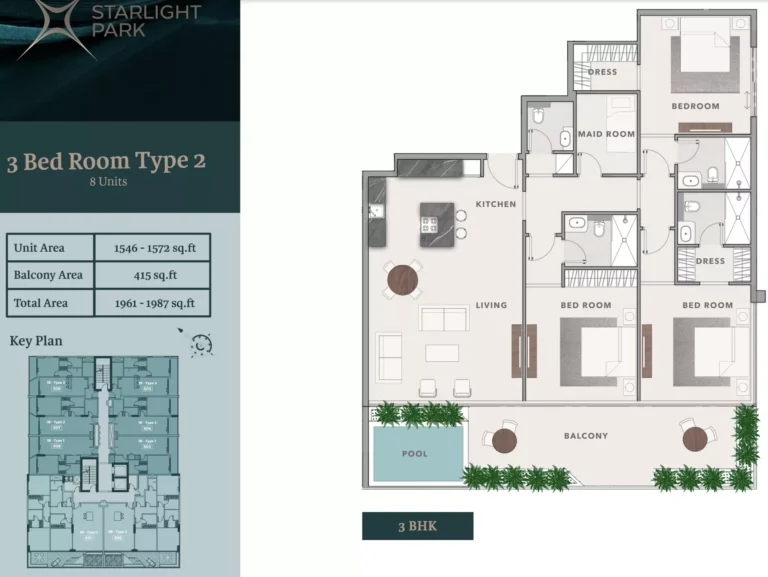 Starlight Park floor plan 3-спальн. · 1961 sqft
