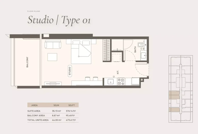 Binghatti Ivory floor plan Studio · 473 sqft
