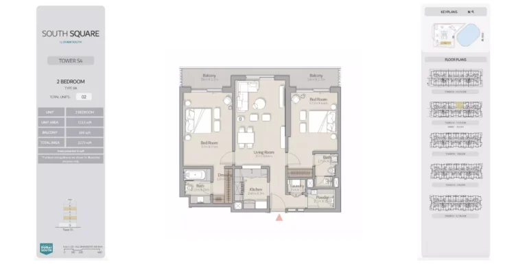 South Square floor plan 2-спальн. · 1279 sqft