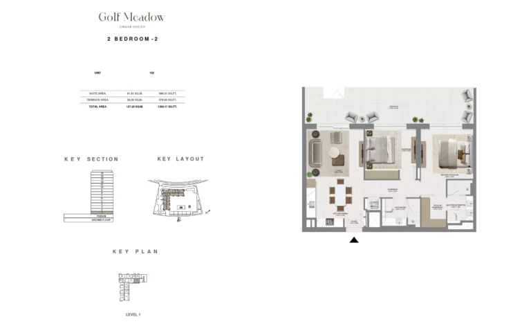 Golf Meadows floor plan 2 BR · 1369 sqft