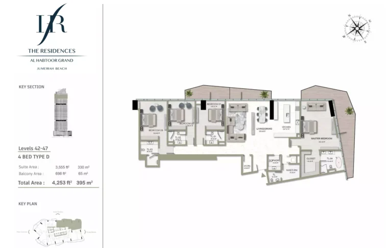 Habtoor Grand Residences floor plan 4-спальн. · 4253 sqft
