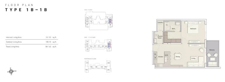 Ellington House 2 floor plan 1 BR · 841 sqft