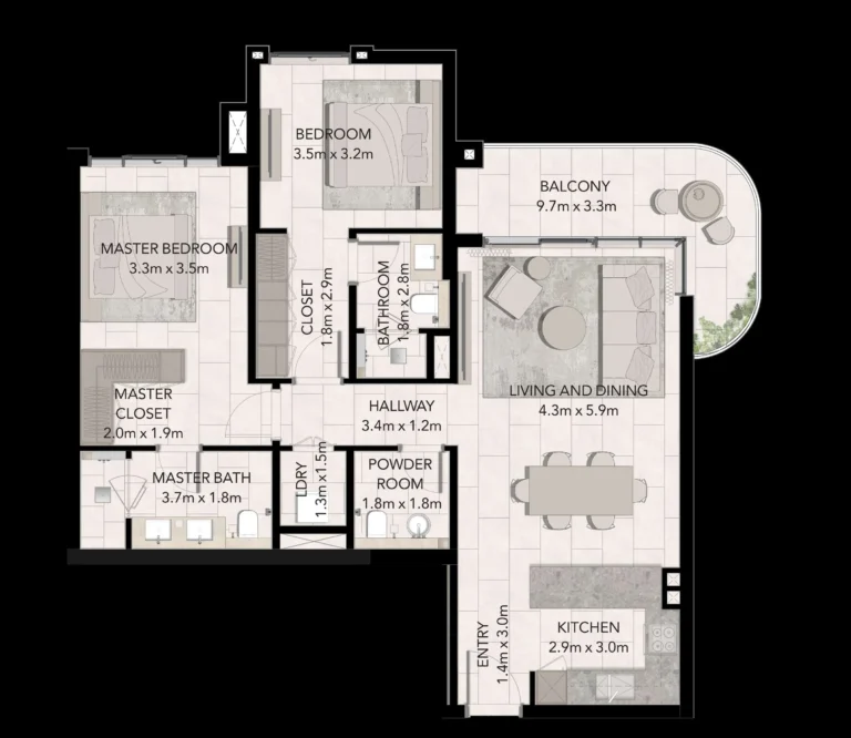 Capria West Building 1 floor plan 2 BR