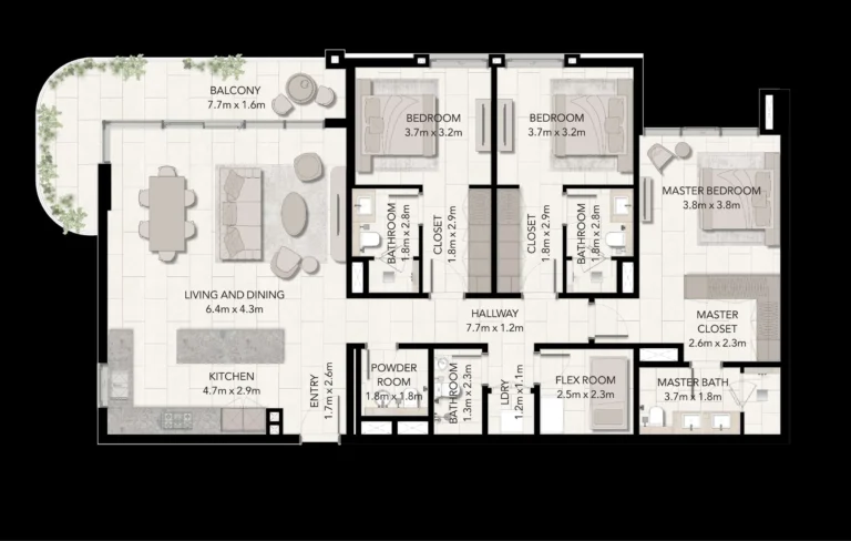 Capria West Building 1 floor plan 3 BR