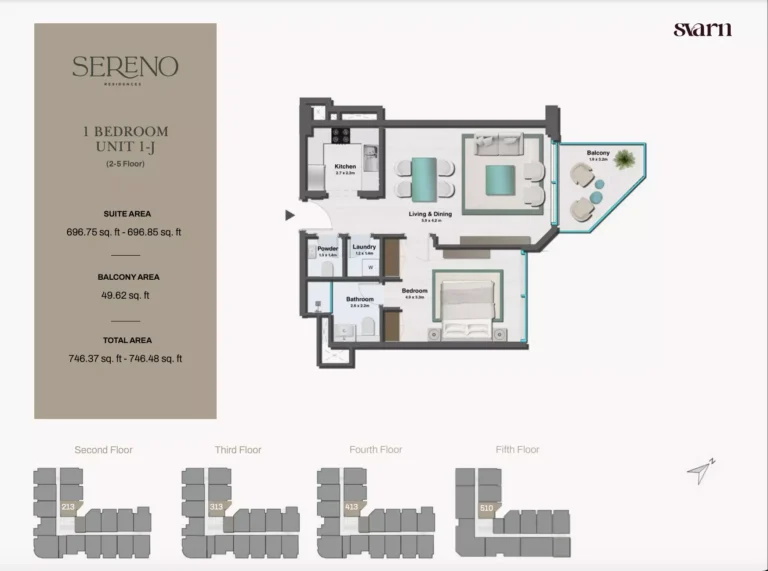 Sereno Residences floor plan 1 BR · 746 sqft