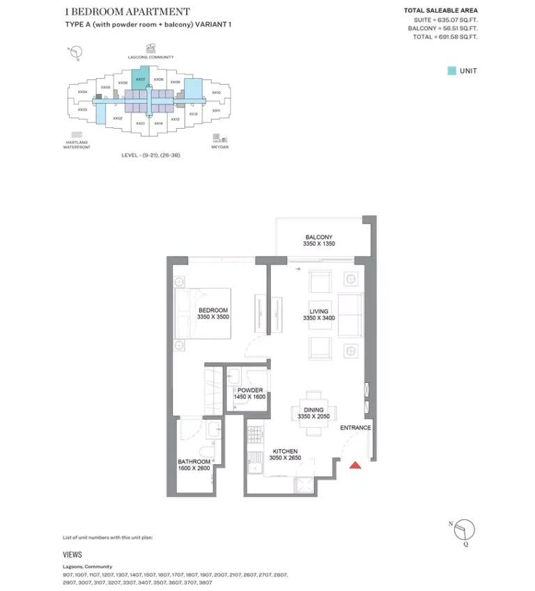 360 Riverside Crescent floor plan 1 BR · 691 sqft