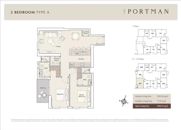 The Portman floor plan 2 BR · 1099 sqft