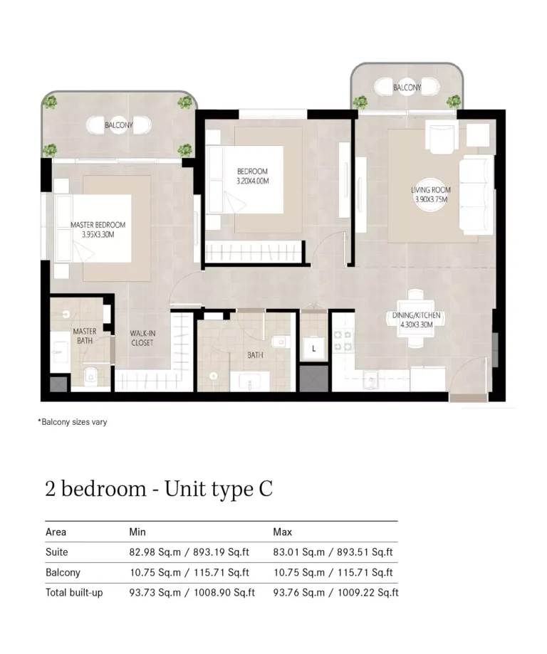 Berkshire Park floor plan 2 BR · 10009 sqft