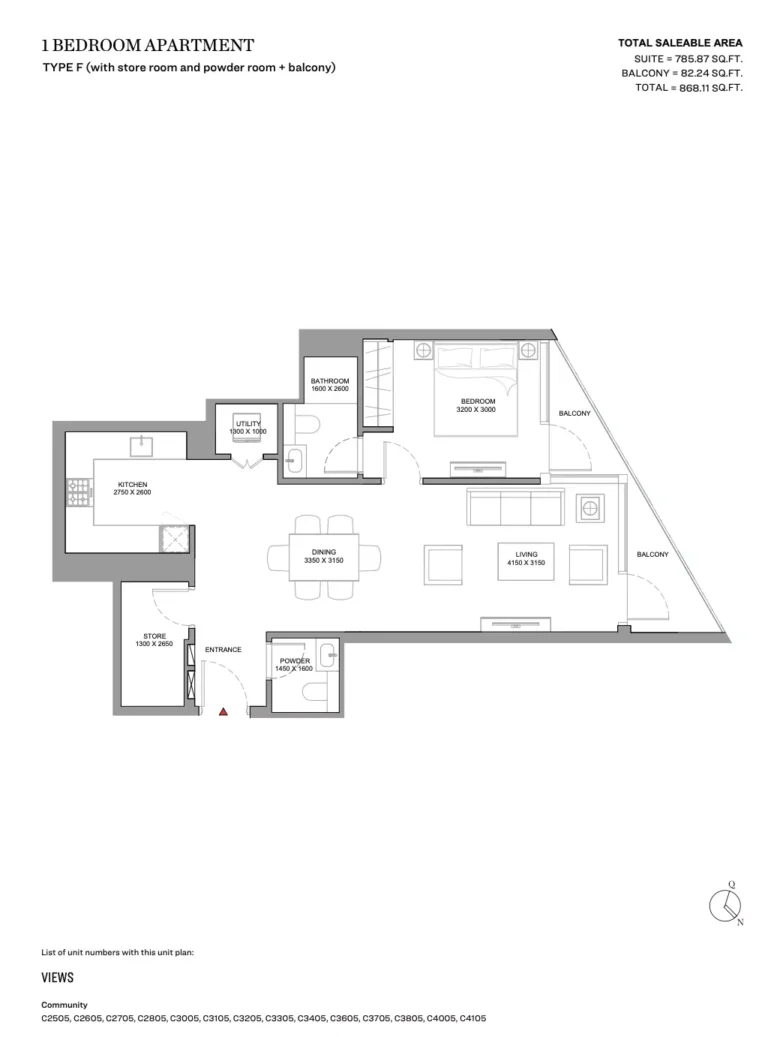 Skyvue Spectra floor plan 1 BR · 868 sqft
