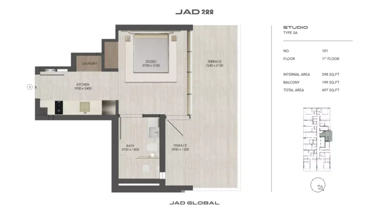 JAD 288 floor plan Studio · 497 sqft