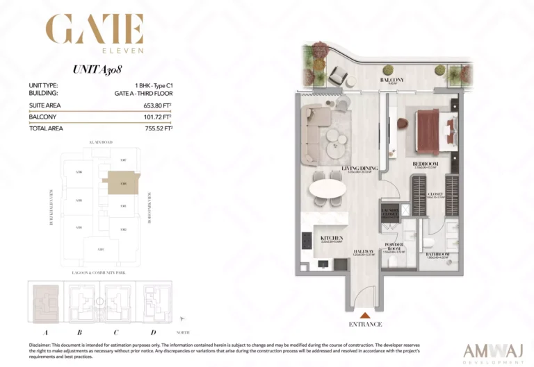 Gate Eleven Residences floor plan 1 BR · 755 sqft