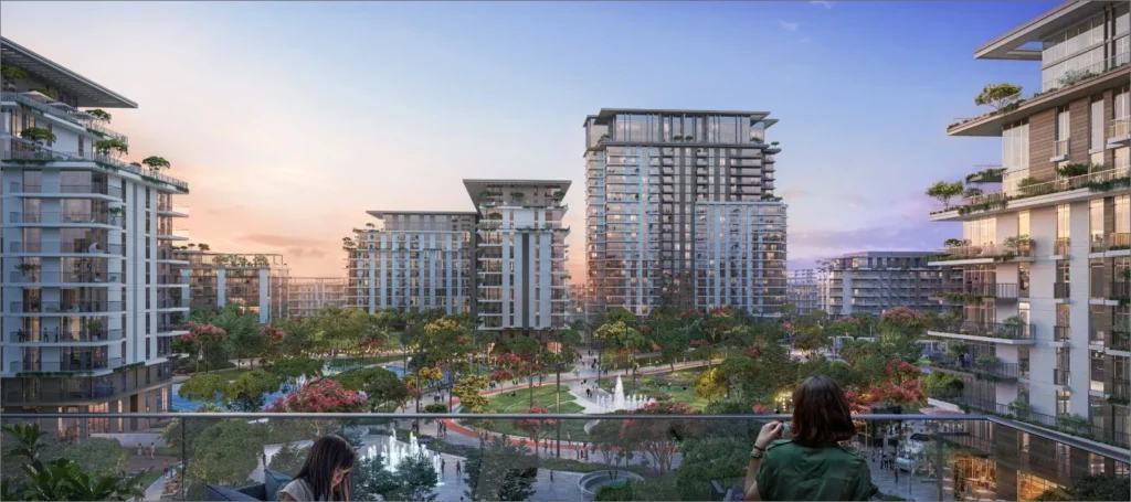 Central Park at City Walk by Meraas in City Walk, Dubai — Contemporary residential towers surrounding landscaped gardens and fountains