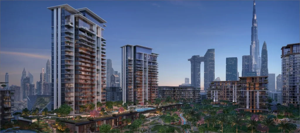 Central Park at City Walk by Meraas in City Walk, Dubai — Residential towers and landscaped community beneath Dubai skyline