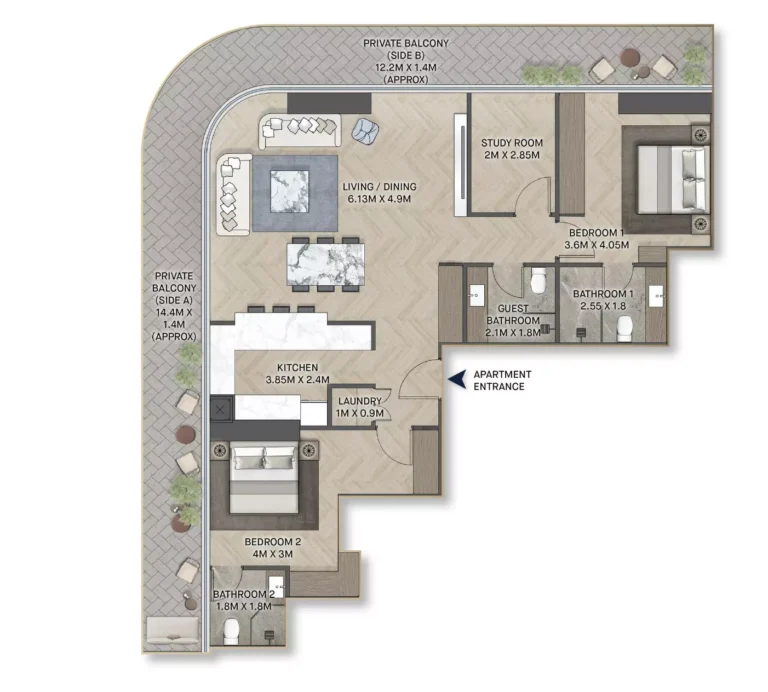PG Maison floor plan 2 BR · 1566 sqft