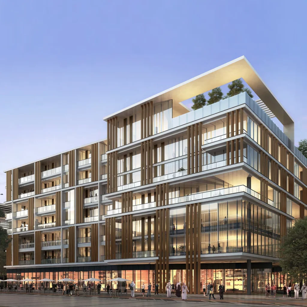 City Walk residential building with stepped terraces, retail frontage and glass balustrades (developer rendering)