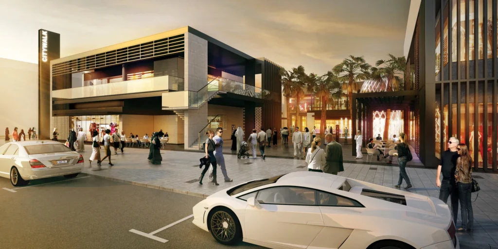City Walk street frontage with cafes, retail and residential floors above (developer rendering)