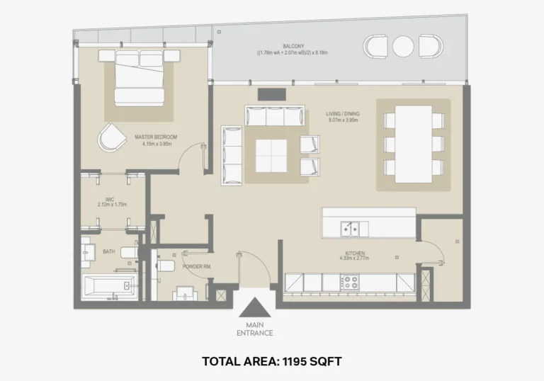 City Walk Residences Buildings 20, 21A, 21B, 22 floor plan 1-спальн. · 1195 кв. фут