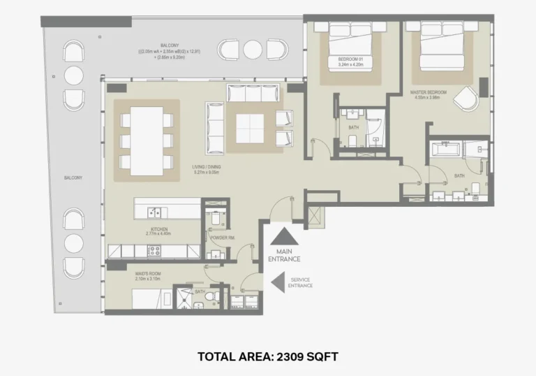 City Walk Residences Buildings 20, 21A, 21B, 22 floor plan 2-спальн. · 2309 кв. фут