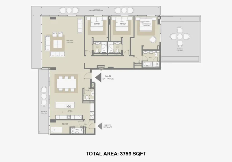 City Walk Residences Buildings 15-16 floor plan 3-спальн. · 3759 кв. фут