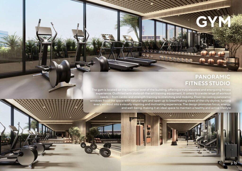 Interior gym with cardio and strength training equipment