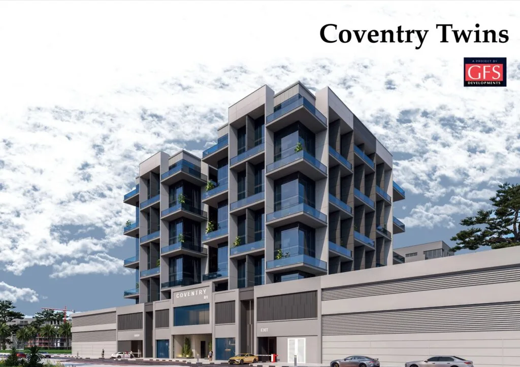 Exterior view of modern multi-story building with balconies