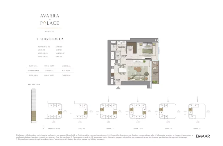 Avarra by Palace floor plan 1 BR · 825 sqft