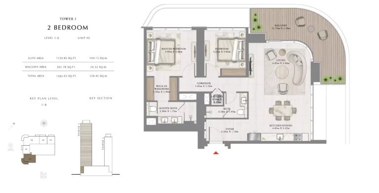 Seapoint floor plan 2 BR · 1382 sqft