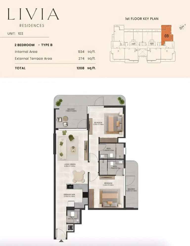 Livia Residence floor plan 2 BR · 1298 sqft